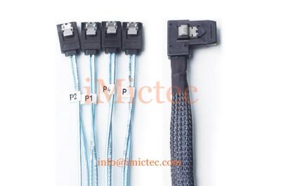 China COMPUTER MINI-SAS Right Angle SFF-8087 To 4 SATA Cable Mini SAS 4i SFF8087 36P 4 To SATA 7P Cable 12Gbps 100cm for sale