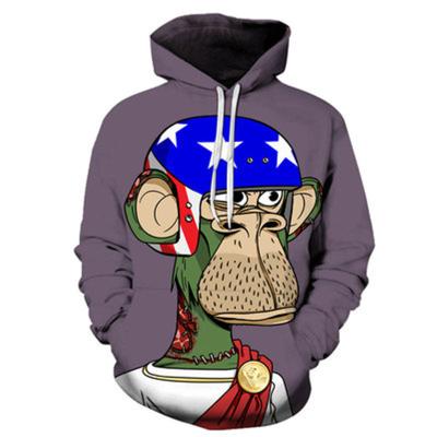 China New 3D Cartoon Youth Autumn Anti-wrinkle Monkey Digital Printing Trend Loose Casual Men's NFT Hooded Hoodies for sale