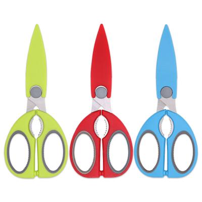 China New Arrival Safety Blade Home Kitchen Use Handle Meat Bone Non-slip Sharp 2 Scissors In 1 Kitchen Shears With Cover for sale