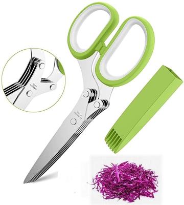 China Strong and Sharp No Rust Universal Sharp Cutting Shears Stainless Steel Herb Scissors With 5 Blades Cutting Onion Salad Scissors 5 Layers and Brushes for sale