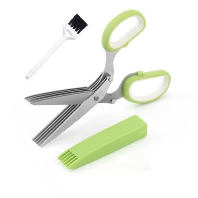 China Strong and Sharp No Rust Hot 5 Layer Amazon Shredder Cutting Stainless Steel Vegetable Shears Universal 5 Blades Salad Herb Scissors Set with Stripper for sale