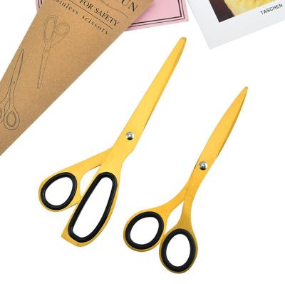 China Gold Scissors for Sewing 2pcs Ins Gold Stainless Steel Office Hot Luxury Scissors Set for Home Craft Sewing Shear Gold with Soft Handle for sale