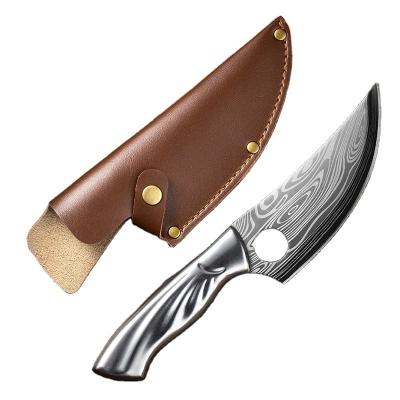 China 5.5 Inch Full Stainless Steel Viable Sharp Butcher Knife With Laser Pattern Serbian Cleaver Chef Cleaver For Outdoor Cooking Or Camping for sale