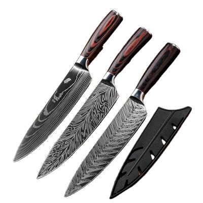 China Hot Viable Professional Amazon Damascus Wave Chef Knives 7cr17 Carbon Steel Japanese Chef Knife For Meat And Vegetable for sale