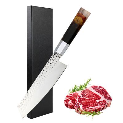 China Viable OEM Accept New Design Sharp Handmade Hammered Meat Cleaver 8 Inch Carbon Steel Chef Knife With Resin Handle for sale