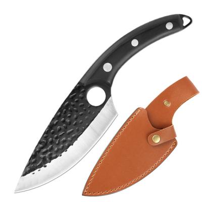 China Hand Forged Butcher Stocked Knife With Leather Sheath High Carbon Steel Meat Cleaver Knife Hammered Cutting Knives For Kitchen for sale