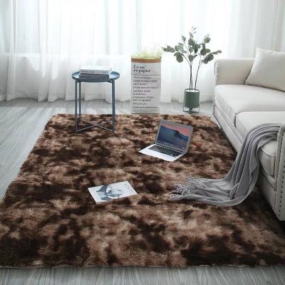 China Washable Nordic Tie Dye Long Gradient Pile Carpet Living Room Coffee Table Luxurious Bedroom Rug Fluffy Protective Mat for sale