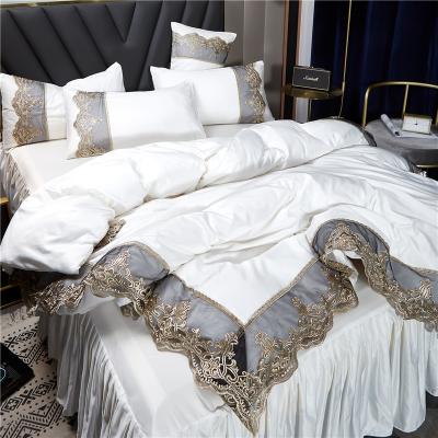 China Simple European Style Lace Bed Four Piece 4pcs Satin Bedding Sets for sale