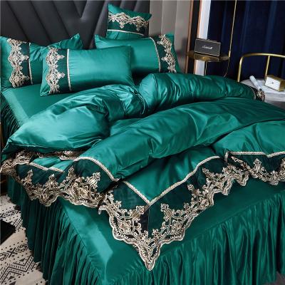 China Simple Summer Lace Embroidered 4pcs Bed Duvet Cover Set Luxury Silk Rose Bedding Sets for sale