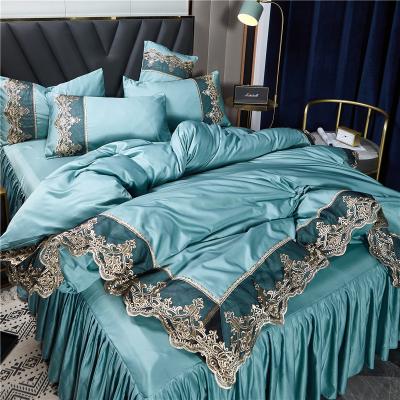 China Low Moq Single Luxury Comforter Sets Lace Embroidered Bedding Set Ice Silk Duvets Blankets Sheet Set for sale