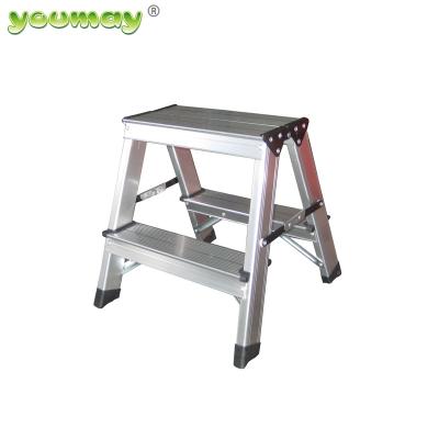 China Double Sided Folding Ladders Aluminum A Shape Short Ladder AD0402A With 2 Step Stools for sale