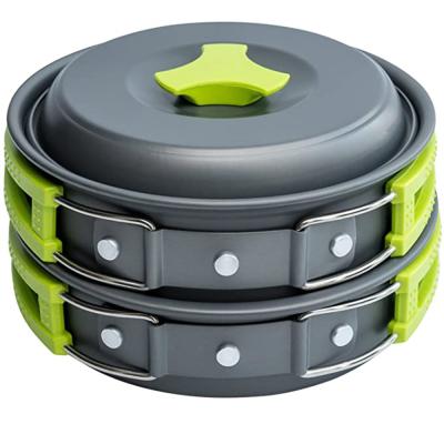 China Outdoor Camping Hiking Camping Travel Aluminum Cookware Mess Kit Gear Camp Accessories Equipment Pots And Pans Set for sale