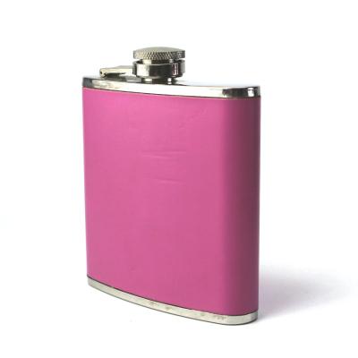 China Traditional customer's logo stainless steel 6 oz leather PU hip flask pinnk color for sale