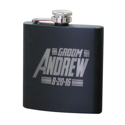 China Traditional Custom Logo Stainless Steel Black Color 6 Ounce Liquor Hip Flask With Laser Logo for sale