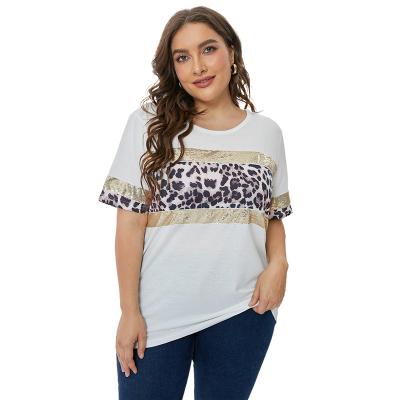 China New Viable Hot Sale Design Casual Comfortable Clothes Sequin Leopard Outdoor Accent Plus Size Women T-shirt for sale