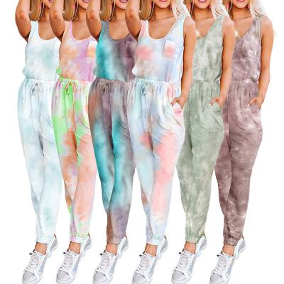 China 2021 Breathable Customize Woman Tracksuit Two Piece Pants Sets Multicolor Tie Dye Drawstring Women Jogging Suits for sale