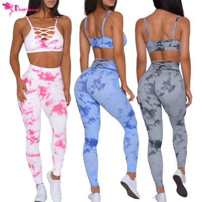 China Breathable OEM Logo Women Wholesale Custom Tie Dye High Waist Gym Fitness Yoga Workout Apparel Set for sale