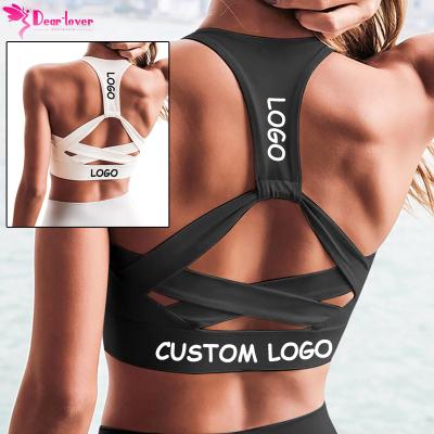 China 2022 Women's Fitness Yoga Bra Top Gym Backless Push Up Bra Elastic Backless Strappy Naked Black White Breathable Sports for sale