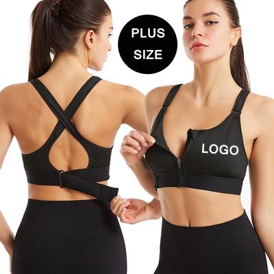 China Front Zipper Big Breast Workout Bra Top Support High Quality Breathable Gym High Quality Yoga Fitness Bra Plus Size Sports Bra for sale