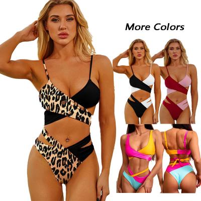 China Fashionable patchwork women's color block leopard thong swimwear Dear-lover factory custom ladies bikini breathable bikini for sale