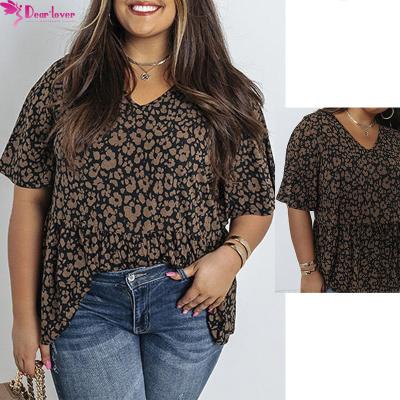 China Dear-lover 2022 new arrivals QUICK DRY leopard print tops ruffled V-neck plus size blouse women T-shirt for sale