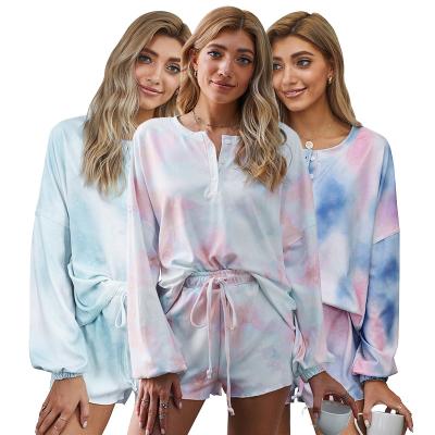 China Wholesale Casual Women QUICK DRY Tie Dye Button Knit Sleepwear Lounge Set Mayor Mujer Pijama de Por for sale