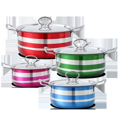 China Sustainable 8 Pcs Stainless Steel Cooking Pot Color Cooking Pot Soup Pot Set Various Colors for sale