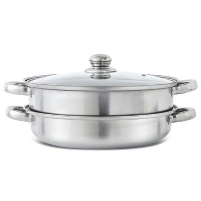 China 28CM Stainless Steel Double Boiler Sustainable Multifunctional Soup Tureen With Glass Cover for sale