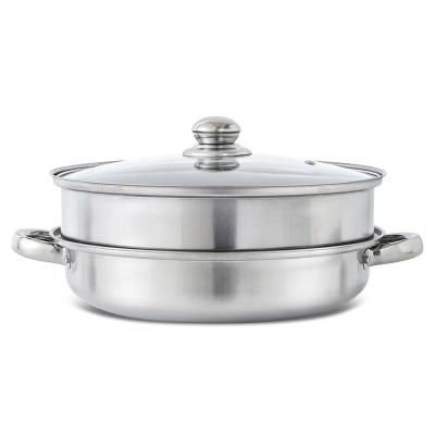 China 28CM Stainless Steel Double Boiler Sustainable Multifunctional Soup Tureen With Glass Cover for sale