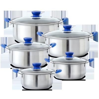 China 10 PCS Stainless Steel Pot Sustainable Cooking Suit Cooking Soup Pot Suit Color Handle With Glass Cover for sale