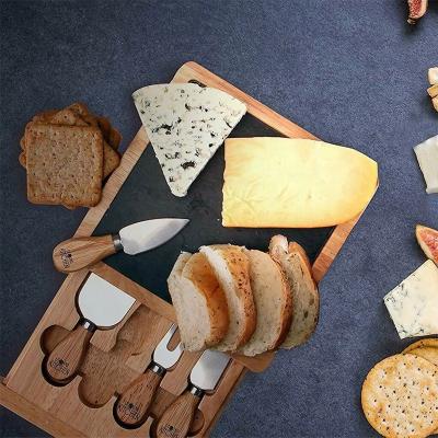 China Sustainable Acacia Rock Board Wooden Cheese Board Set With Knives for sale