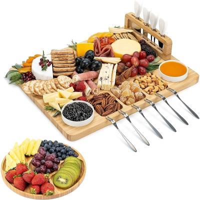 China Sustainable Bamboo Cheese Board With Flatware Set Cheese Tray Cutting Board for sale