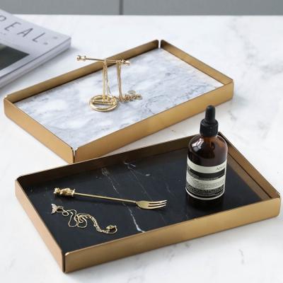 China Gold natural marble edge square home cosmetics shop jewelry restaurant hotel decoration tray for sale