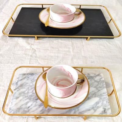 China Hotel Home Restaurant Luxury Black Marble Home Decor Tray For Wedding for sale