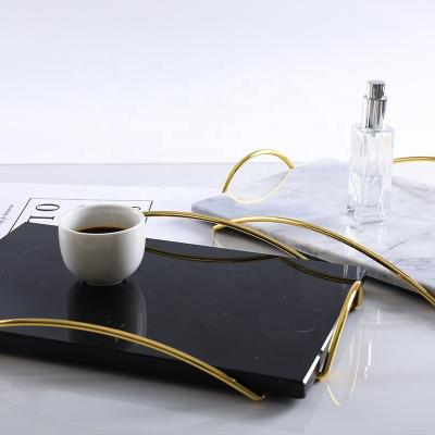 China Customized luxury metal black white hotel home restaurant rectangle marble serving decorative tray for sale