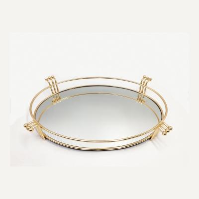 China Luxury Oval Glass-metal Serving Serving Home Vanity Home Decor Fragrance Gold Restaurant Hotel Restaurant Decorative Mirror Tray for sale