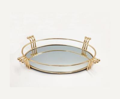 China Factory Home Metal Restaurant Hotel Perfume Makeup Jewelry Decorative Mirror Tray for sale