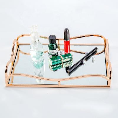 China European Modern Factory Rectangular Metal Mirror Dressing Table Jewelry Display Tray For Home Decoration Or Bathroom Use for sale