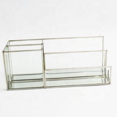 China Eco - Friendly Clear Glass Mirror Vanity Jewelry Metal Trinket Box for sale