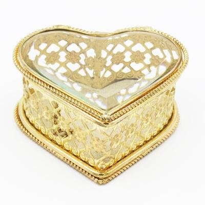 China Eco-friendly Custom Gold Wholesale Clear Glass Metal Trinket Ring Jewelry Box for sale