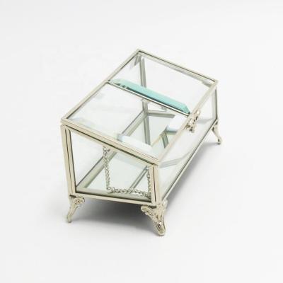 China Handcrafted Wholesale Custom Mirror Iron Storage Box Jewelry Ring Glass Display Box for sale