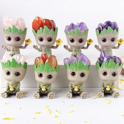 China China Wholesale Natural Crystals Healing Stones Amethyst Group Cartoon Figure Groot Crystal Crafts Ornament for sale