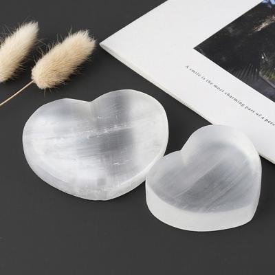 China China natural stone carved crystal white healing heart selenite bowl gypsum stone bowl for sale