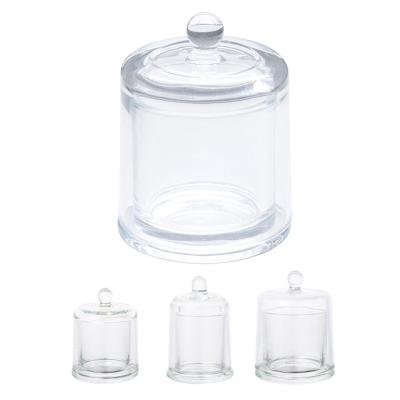 China Home Decoration 2 Sets Glass Candle Holder With Dome Cloche Clear Glass Jar Showcase Mini Cake Stand For Table Candles for sale