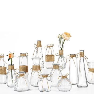 China Art Deco Luxury Glass Table Vases Decoration Flower Bottle Vases For Weddings Centerpiece Large Bud Vase Clear Set 14 PCs for sale