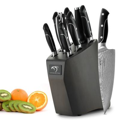 China Disposable Amazon Success 9 Pieces D0603T Damascus Kitchen Knife Set With Wooden Gray Block for sale