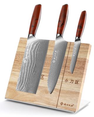 China 4 Piece Disposable Damascus VG-10 Steel Chef Knife Kitchen Set with Red ABS Plastic Handle and Magnetic Holder for sale