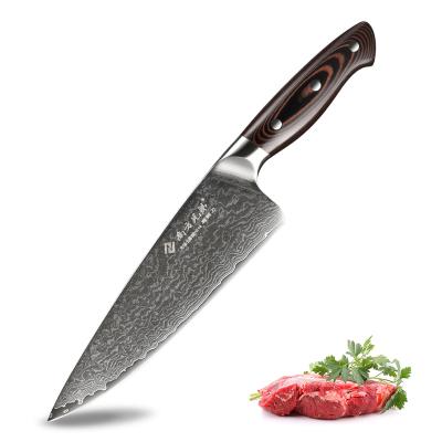 China 67 Layers Damascus Steel Disposable Professional High Quality Chef Kitchen Knife With Micarta Wood Handle for sale