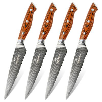 China Wholesale Disposable Red Group Of Ten Damascus Kitchen Steak Knife Serving Set Red Steak Knives With Gift Box Customized for sale