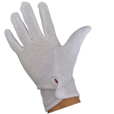 China White Button Cotton Parade Marching Band Beaded Grip Gloves With Snap Wrist for sale